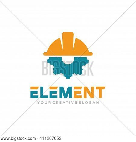 Element Logo Vector, Construct Logo Vector Template. Helmet Construction And Gear Design Concept For