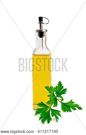 Oil Or Vinegar With Parsley In Bottle
