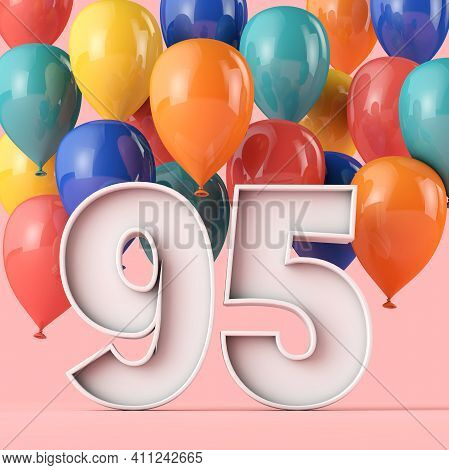 Happy 95th Birthday Background With Colourful Balloons. 3d Rendering