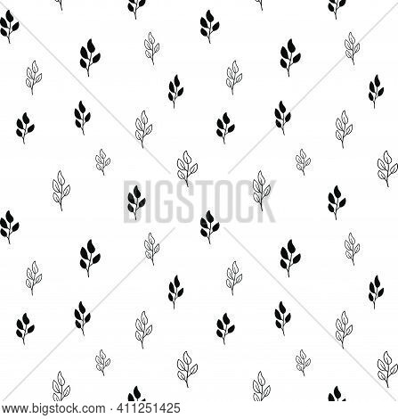 Plant Seamless Pattern, Black And White Hand-drawn Tree Doodle Digital Paper, Abstract Plants Repeat