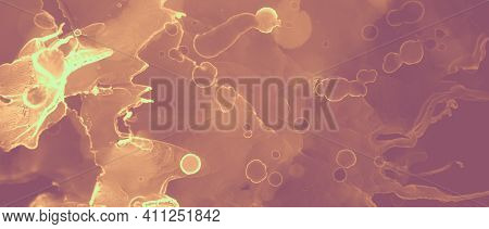 Ink Golden Marble. Red Volcanic Splash. Orange Art Hot Magma Abstraction. Brown Rock Artistic Fire. 