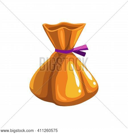 Candy In Orange Wrap Halloween Trick Or Treat Symbol Isolated Realistic Icon. Vector Food Dessert, S