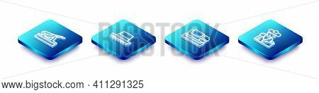 Set Isometric Line Spanish Jamon, Hat, Stadium Mestalla And Bullfight, Matador Icon. Vector