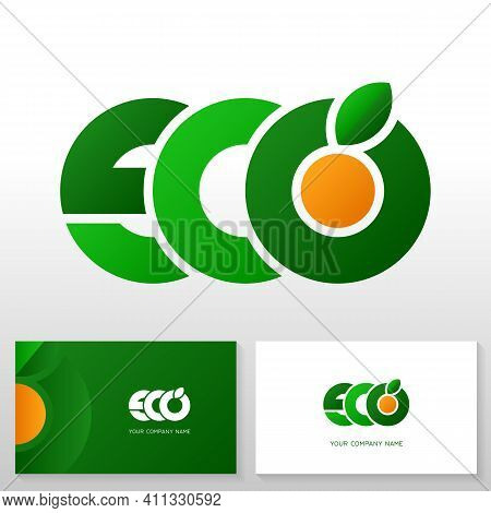 Eco Text Logo With Green Leaf. Modern Vector Emblem. Stock Vector Illustration.