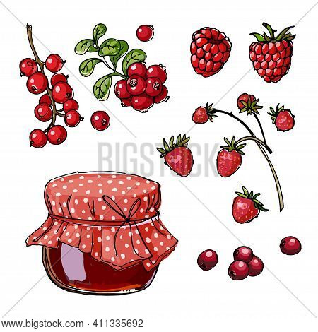 Set Jars For Jam, Empty Cans, Cover, Packaging, A Black Line On A White Background. Vector Skech Foo