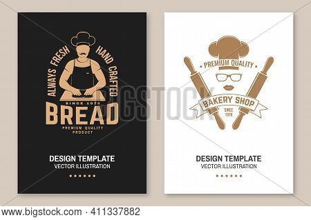 Fresh Bread, Bakery Shop Flyer, Brochure, Banner, Poster. Vector Illustration. Typography Design Wit