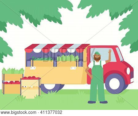 A Farmer Sells Fresh Vegetables From His Farm From A Truck.
Spring-summer Sale Of Farm Vegetables. F