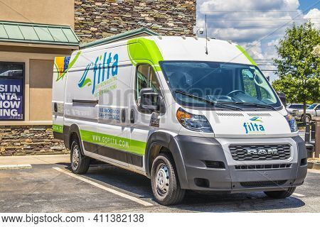 Conyers, Ga / Usa - 07 27 20: A Filta Truck Parked As A Technician Services Coaxum\'s Low Country Cu