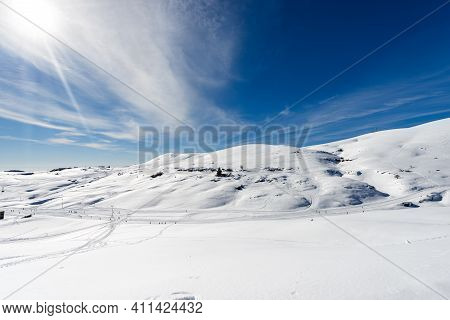 Malga San Giorgio Ski Resort On Lessinia High Plateau (altopiano Della Lessinia) And Monte Tomba (to