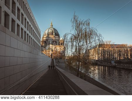 Berlin, Germany March 03 2021: View Towards Berlin Cathedral. Architecture Of The City Of Berlin Mit