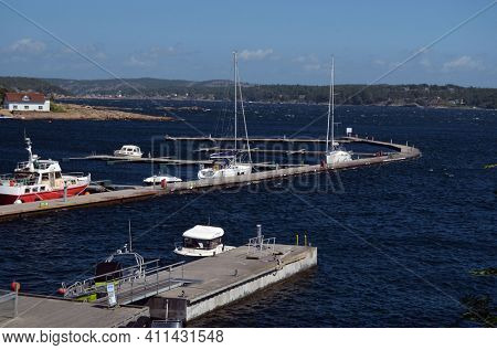 Marina of the Norwegian fishing town Hvaler . June 19,2018. Hvaler,Norway