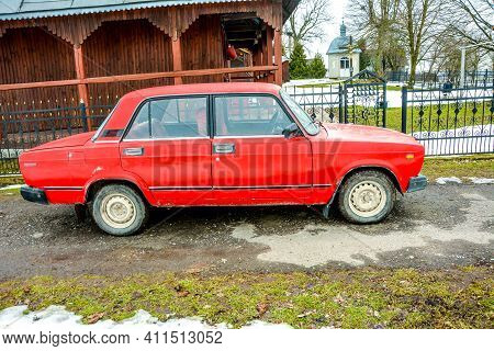 Lviv. Ukraine. February 2021.lada Autovaz Zhiguli From 70\'s.lada 2107 Red Passenger Car From The So
