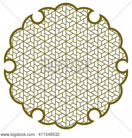 Yukiwa Snowflake With Pattern In Japanese Style Of Kumiko Zaiku. Design Element For Laser Cutting An
