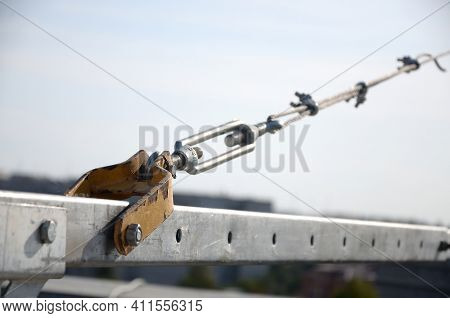 Rope Lockers In Rear Beam Of Suspended Wire Rope Platform For Facade Works On High Multistorey Build