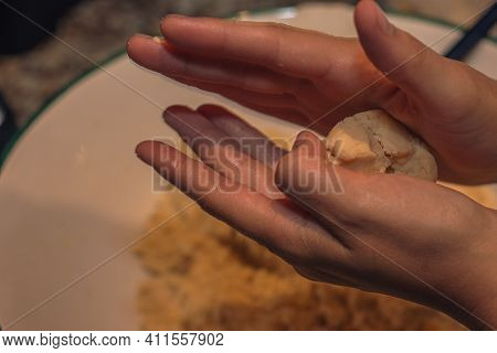 Home Made, Cheese Bread Preparartion And Ingrediets On Black Background.