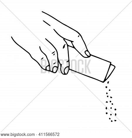 A Black Outline Vector Illustration Of A Hand Seeding Plants Isolated On A White Background