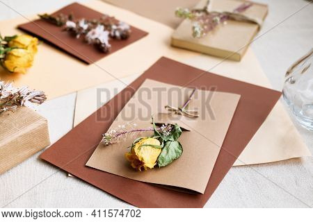 Cozy, Zero Waste, Plastic Free, Trendy Hand Made Gift Card And Gift Box Made Of Craft Recycled Paper