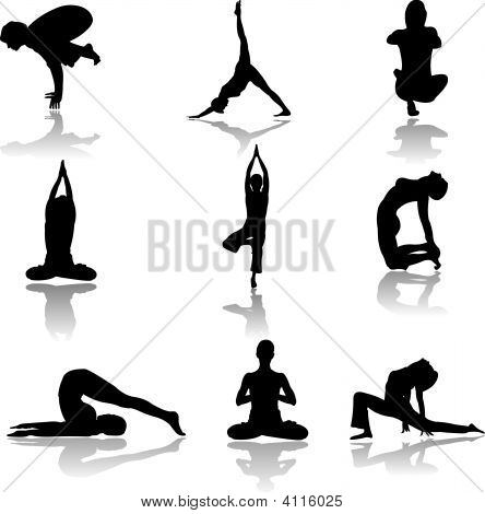 Yoga mand og kvinde silhuet i vektor kunst