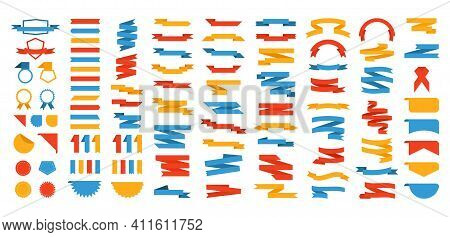 Ribbons And Shapes. Promotion Banner Flag And Sale Decorative Vintage Elements. Vector Quality Guara