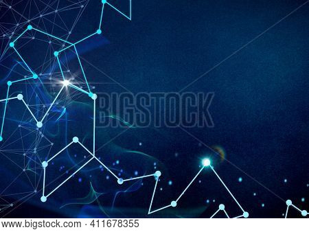 Glowing blue and green network of connections against blue background. global networking and business concept
