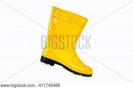Robust And Waterproof Yellow Rubber Boots Isolated On White Background