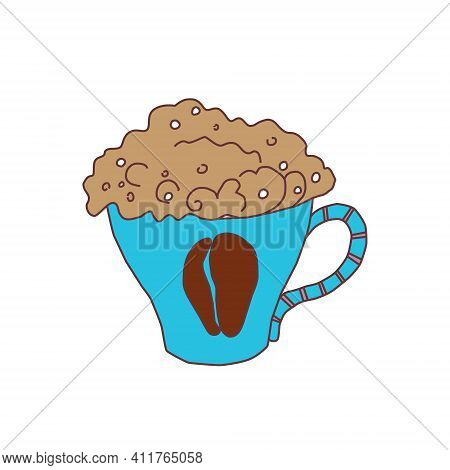 Coffee Cup Of Cappuccino With High Foam, Isolated On A White Background. Vector Illustration Of A Ho