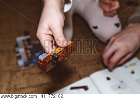 Baby Girl And Parent Father Assemble Construction Set House