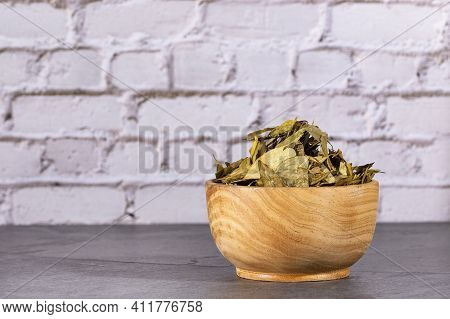 Dried Coca Leaves In The Bowl - Erythroxylum Coca