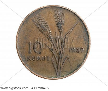 Turkey Ten Kurus On A White Isolated Background