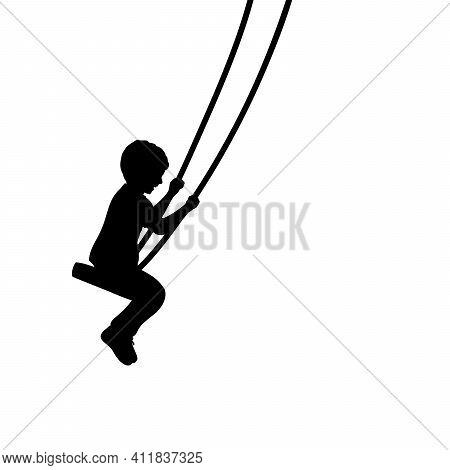 Silhouette Young Boy On Swings Sideways. Illustration Graphics Icon Vector