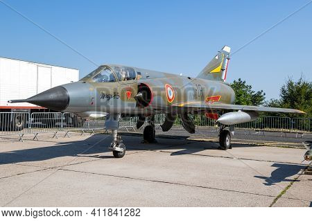 Nancy, France - Jul 1, 2018: French Air Force Dassault Mirage 3e Fighter Jet Plane On Display At Nan