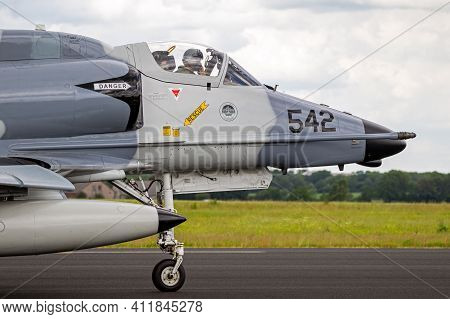 Jagel, Germany - Jun 13, 2019: Discovery Air Defence Douglas A-4 Skyhawk Fighter Jet Plane Taxiing A