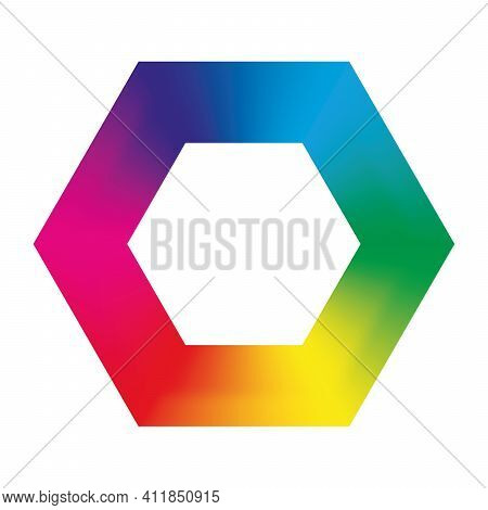 Colorful Hexgon Icon With Sharp Corners. Vector Illustration With Rainbow Light Spectrum Gradient