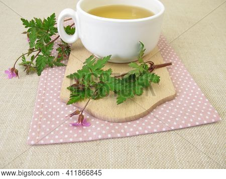 Herbal Tea With Roberts Geranium, Cranesbill, Geranium Robertianum