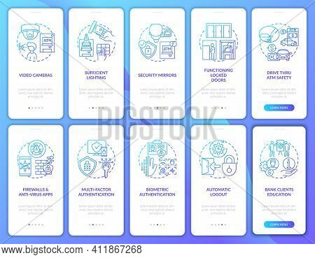 Banking Security Onboarding Mobile App Page Screen With Concepts Set. Safety And Biometric Walkthrou