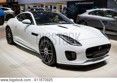 Brussels - Jan 18, 2019: World Premiere Of The Jaguar F-type Chequered Flag Special Edition Sports C