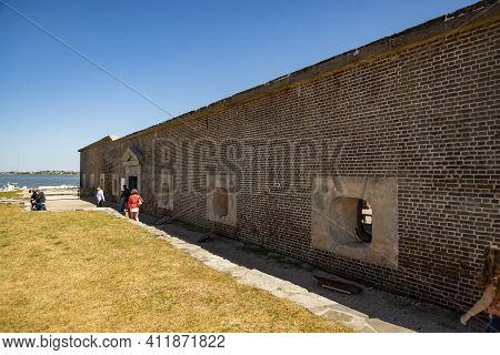 Charleston Sc - March 29, 2019: View Of Fort Sumter Full Of Tourist, National Monument In Charleston