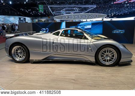 Geneva, Switzerland - March 6, 2019: Pagani Zonda C12 Sports Car Showcased At The 89th Geneva Intern