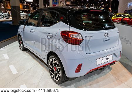 Brussels - Jan 9, 2020: New Hyundai I10 N-line Car Model Showcased At The Brussels Autosalon 2020 Mo