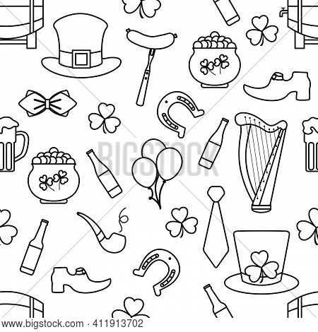 Irish Vector Seamless Pattern Happy St. Patrick's Day Illustration Ireland Shamrock Horseshoe Smokin