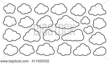 Cloud Thin Line Icons Set. Outline Vector Sign. Linear Symbol Of Weather Or Database, Network, Inter