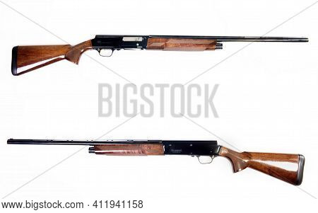Fort Worth,texas- Feb. 2021  Closeup Of A A5 Browning Sweet 16 In16 Guage Shotgun Front And Back Sid