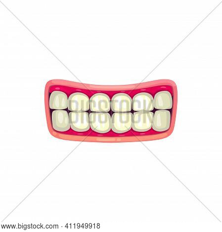 Cartoon Mouth With White Teeth, Vector Grin Or Smile Jaws With Pink Lips. Human Mouth, Dentist Or An