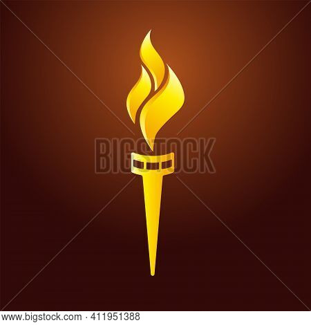 Flaming Torch Logo Concept. Sport Fire Gold Colored Creative Sign. Competitions, Union, Club Or Conf