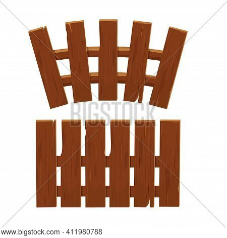 Funny Wooden Fence In Brown Colours, Set Isolated On White Background Stock Vector Illustration. Woo