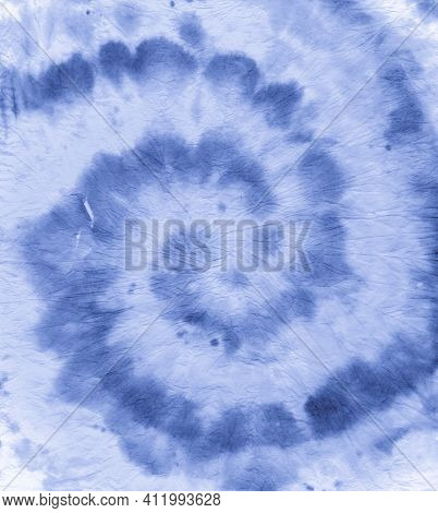 Indigo Tie Dye. Color Grunge Patterns. Hippie Circle Painting. Blue Tye Dye Effect. Art Backdrop. Ab