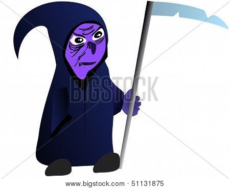 Cute cartoon grim reaper with scythe