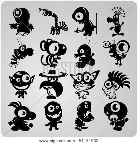 16 vector contour aliens