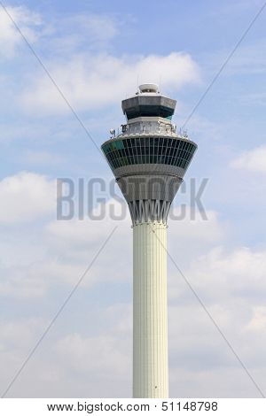 SEPANG, MALAYSIA - AUGUST 2013 : The closeup view of KLIA (Kuala Lumpur International Airport ) airport traffic control tower  on August 12, 2013 in Sepang district of Selangor, Malaysia.
