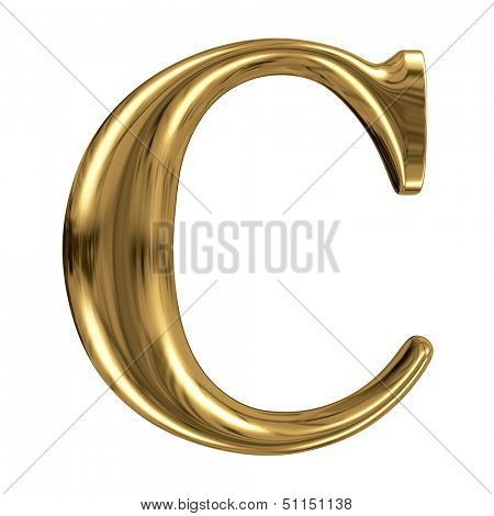 Golden font type letter C, uppercase